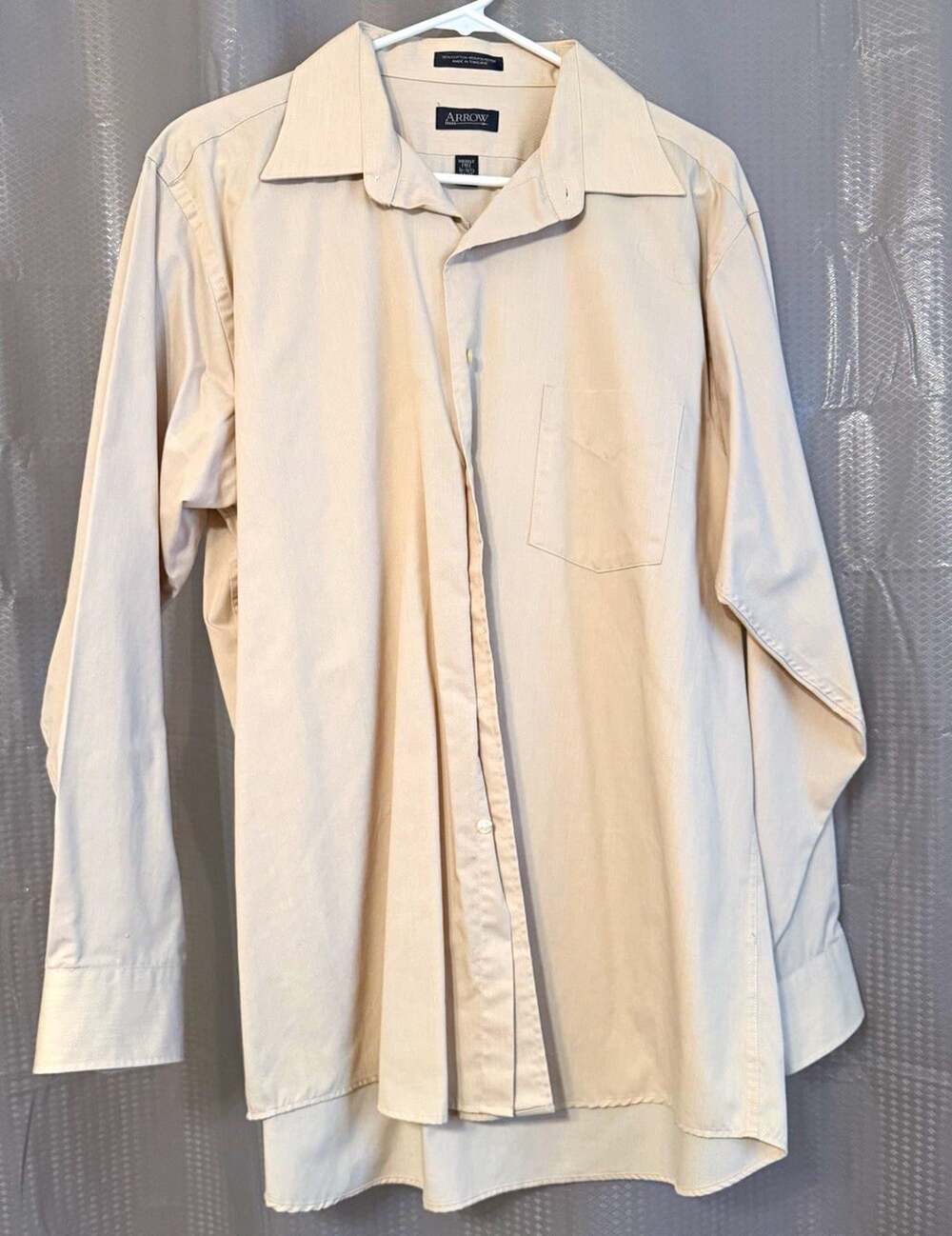 Arrow Men's Beige Solid Wrinkle Resistant Dress Shirt 16-16.5 34/35